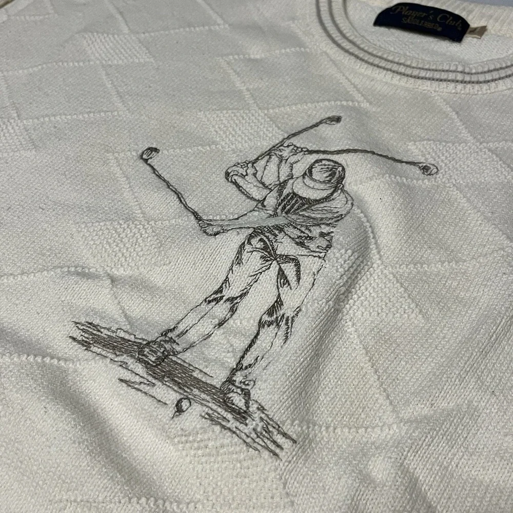 Vintage 90s Golf Sweater Mens XL Ivory Crewneck Grandpa Embroidered USA Made